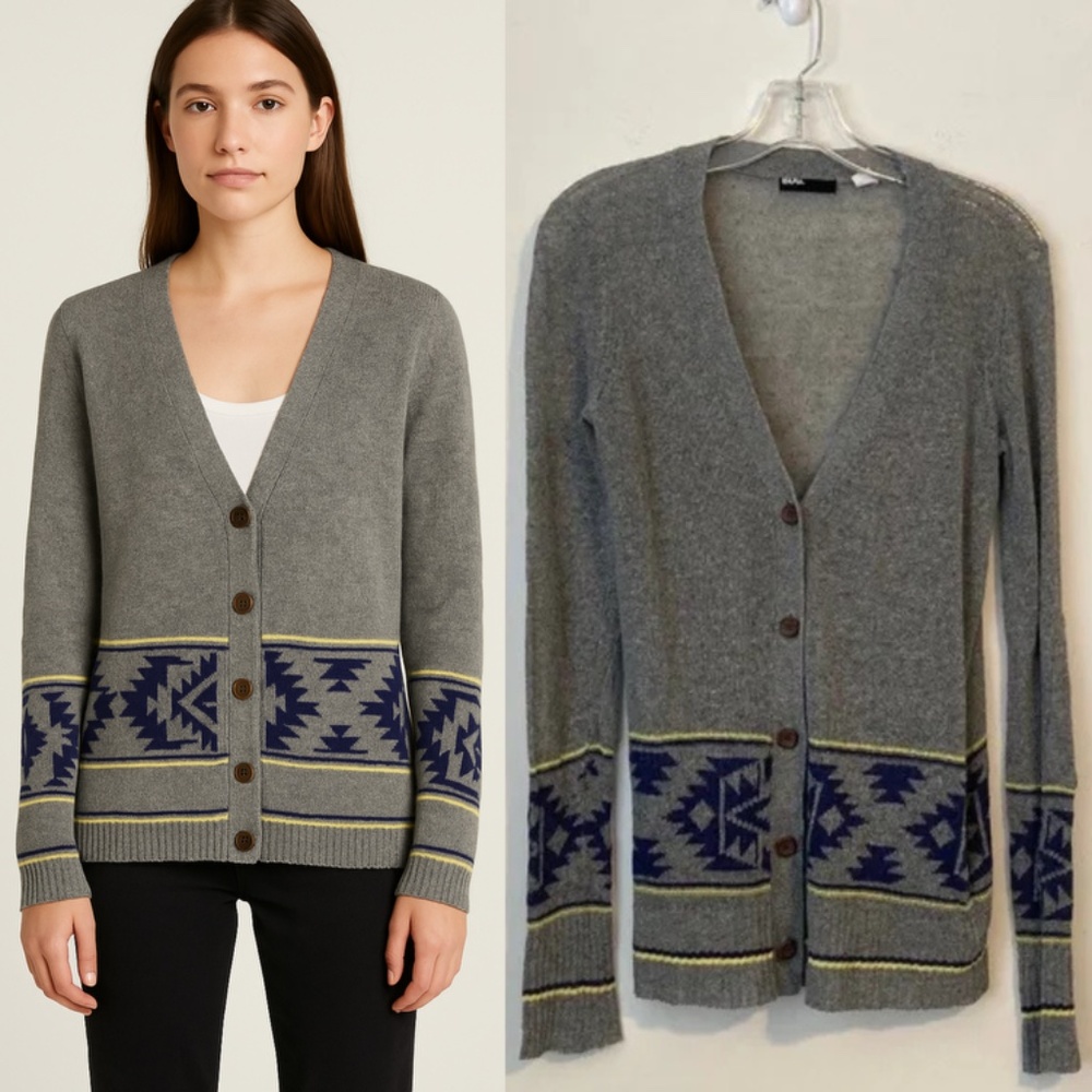 BDG Gray Button Up Cardigan With Tribal Pattern